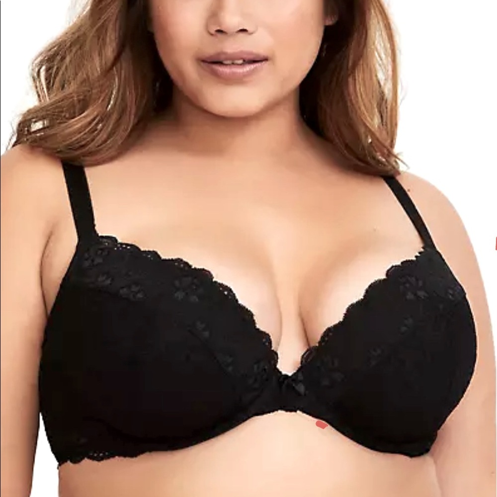 NWT 46D BLACK LACE PUSH-UP PLUNGE BRA